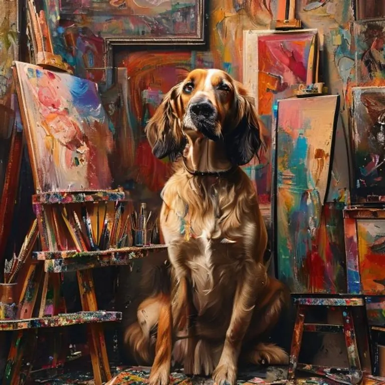 Afghan Hound in a warm artist studio