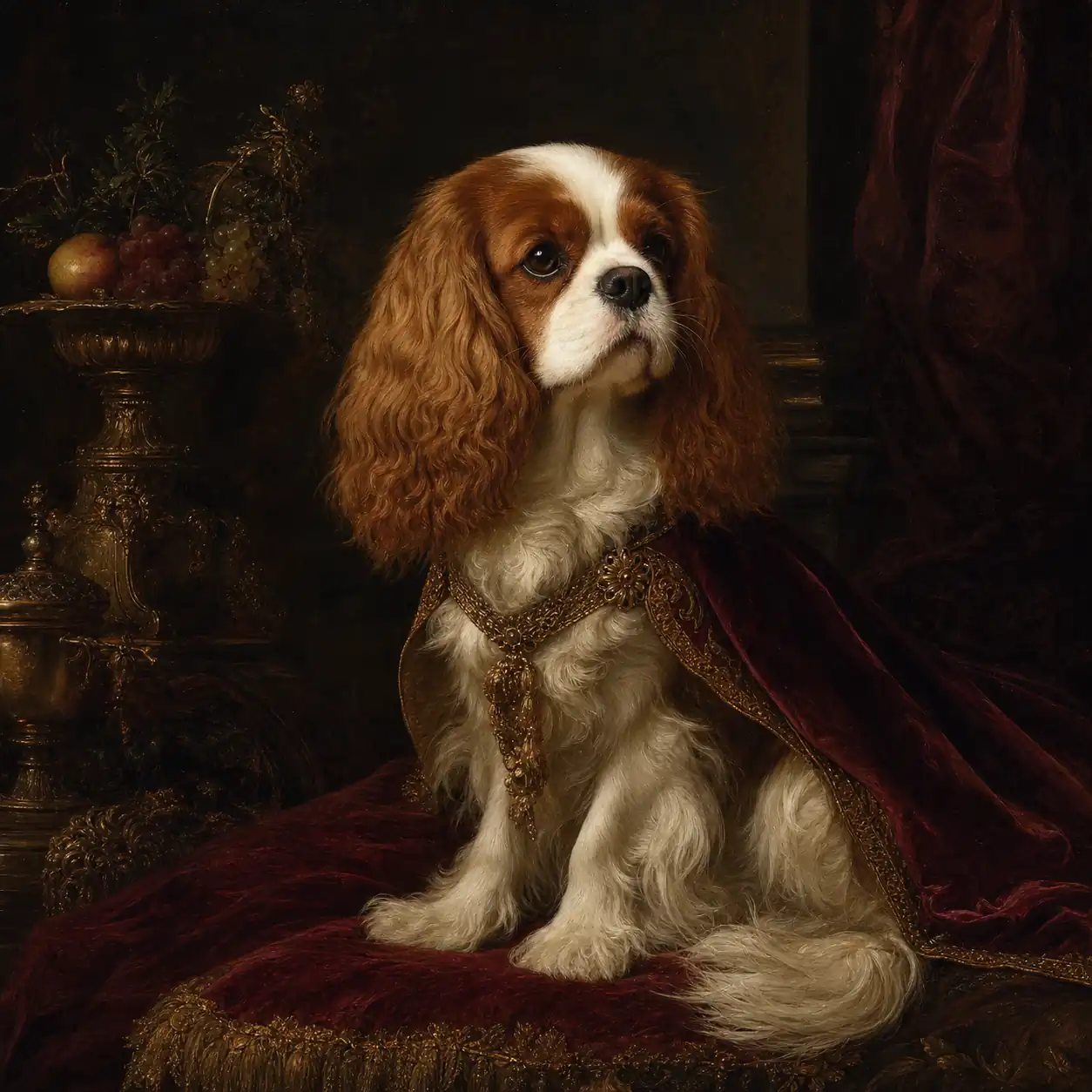 Cavalier King Charles Spaniel in a classic art portrait