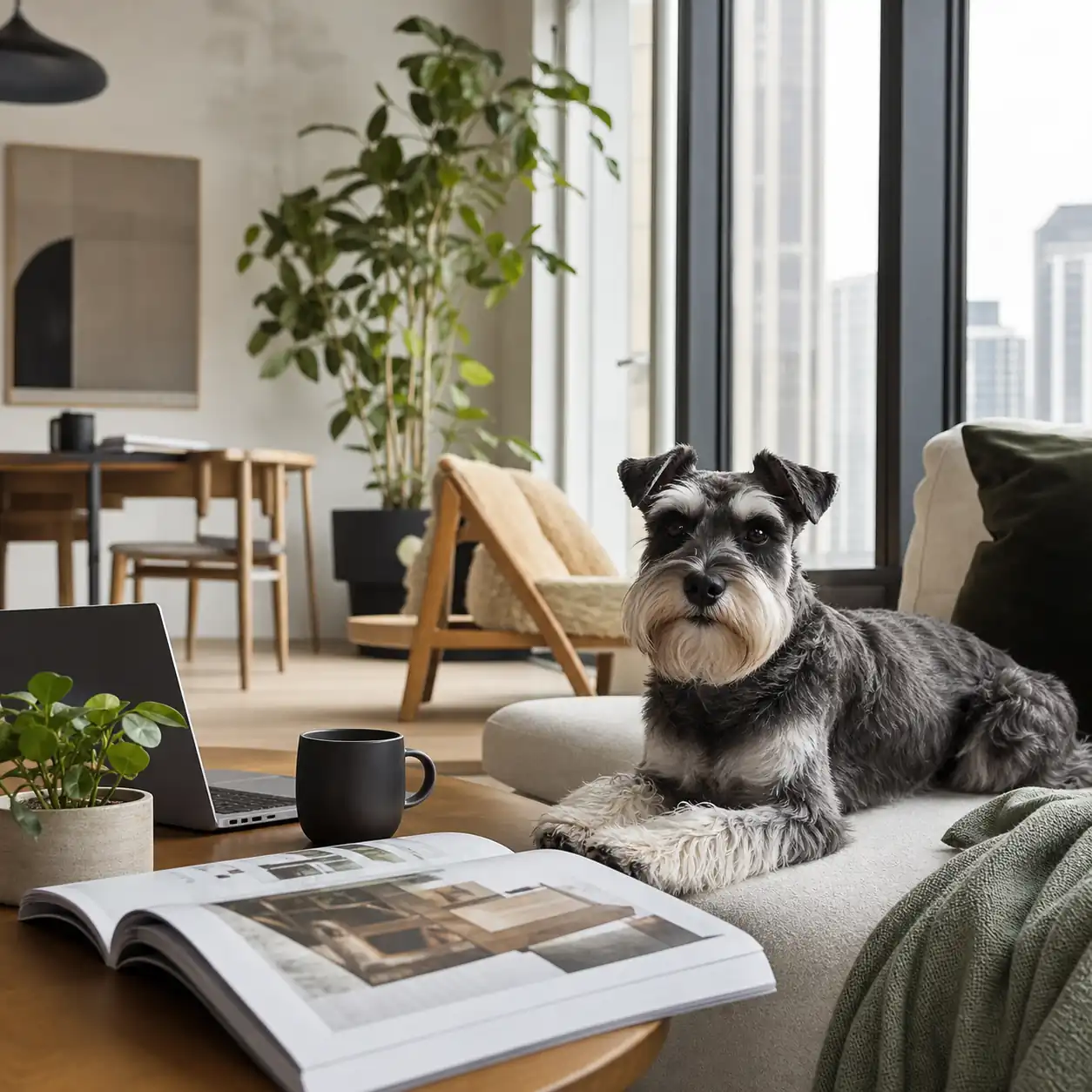 Miniature Schnauzer in a modern lifestyle scene