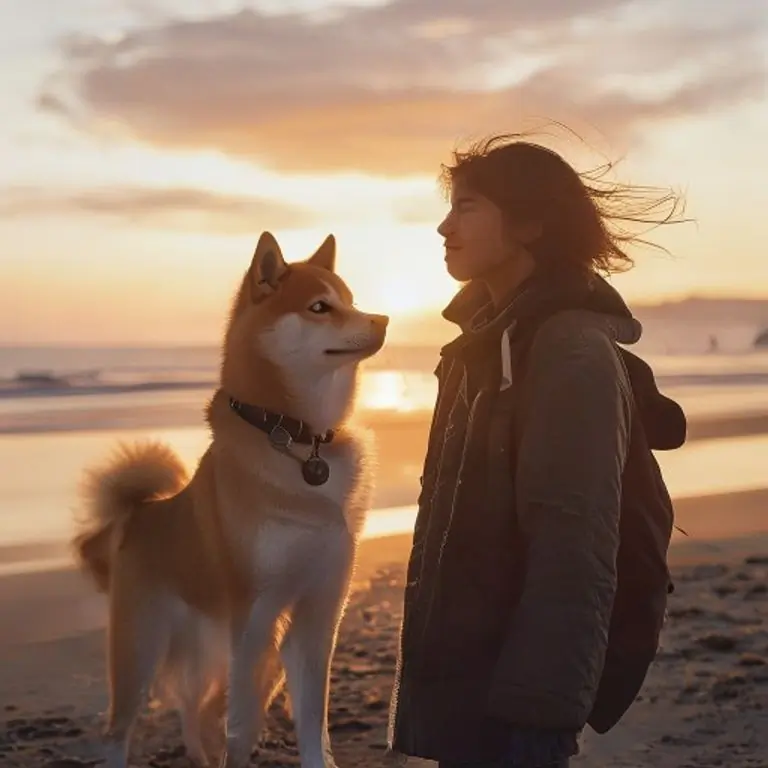 A person and Shiba Inu sharing a quiet moment
